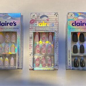 SET OF 3! Claire's Faux Nails - Daisies, Hearts, and Black Flames